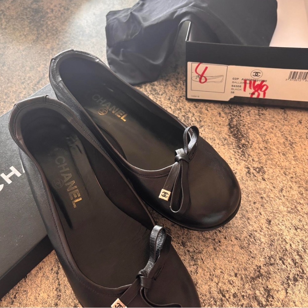 vintage CHANEL Black Loafers with Bows - Picture 3 of 5